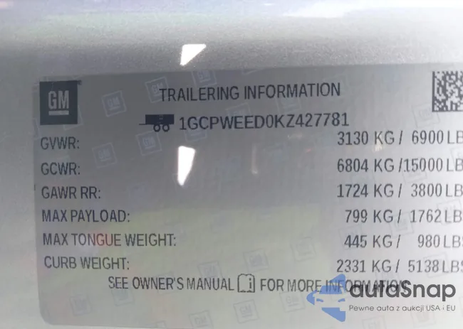 1GCPWEED0KZ427781: 41507257