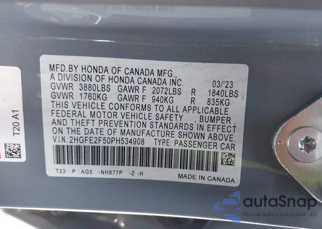 2HGFE2F50PH534908: 40513735