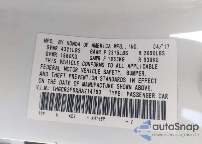 1HGCR2F5XHA214793: 40515068