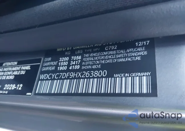 WDCYC7DF9HX263800: 40518100