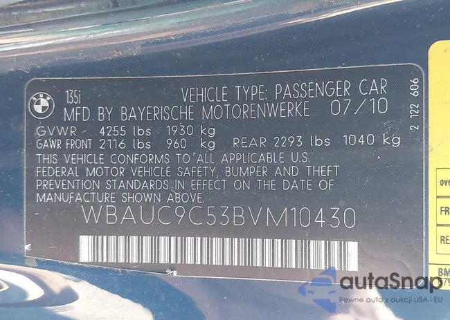 WBAUC9C53BVM10430: 40531547