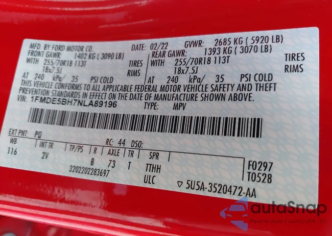 1FMDE5BH7NLA89196: 40536702