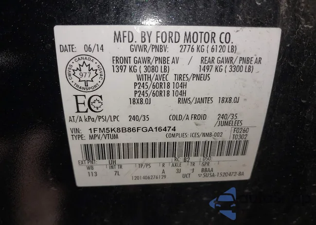 1FM5K8B86FGA16474: 40538783