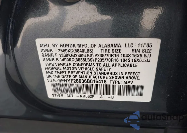 5FNYF28636B016418: 40545264