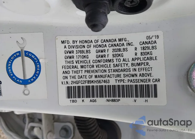 2HGFC2F89KH567463: 40547674