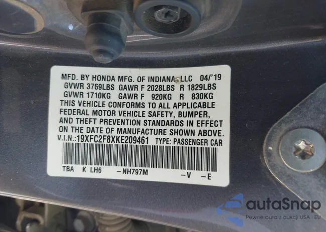 19XFC2F8XKE209461: 40553174