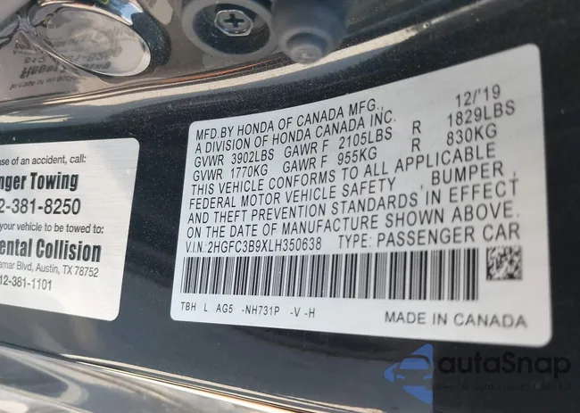 2HGFC3B9XLH350638: 40556891