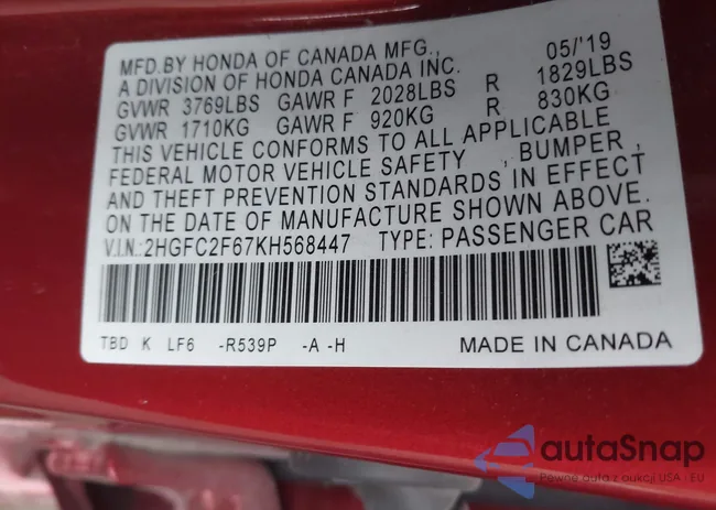 2HGFC2F67KH568447: 40559080