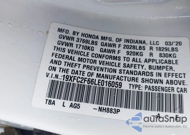 19XFC2F66LE016059: 40558203