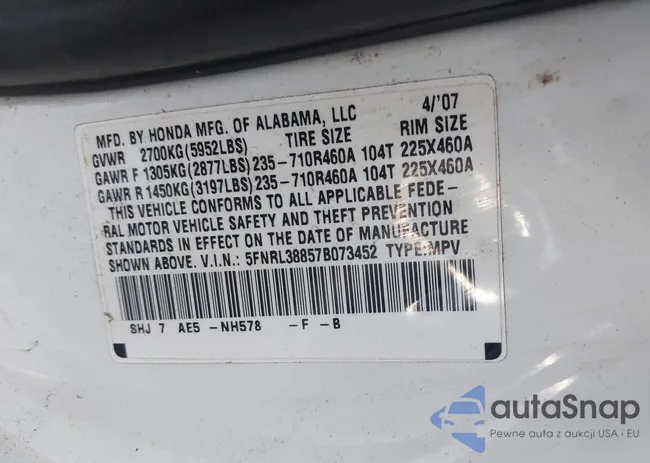 5FNRL38857B073452: 40561389