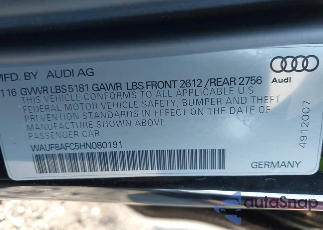 WAUF8AFC5HN080191: 40581048