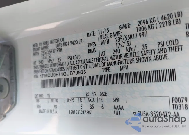 1FMCU0F71GUB70923: 40584495