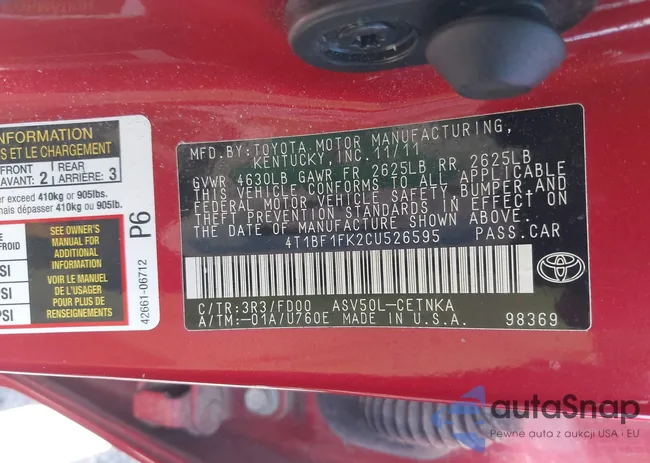 4T1BF1FK2CU526595: 40590368