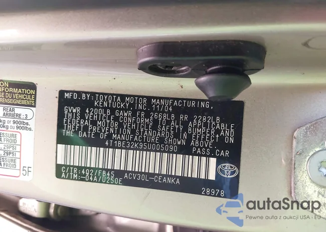 4T1BE32K95U005090: 40603580