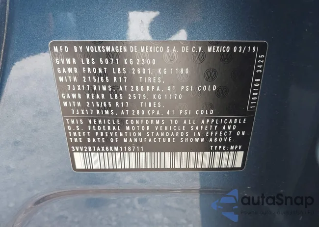 3VV2B7AX6KM118711: 40603290