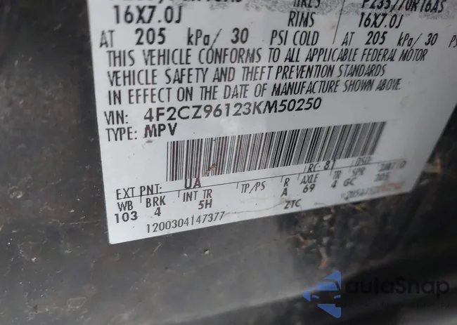 4F2CZ96123KM50250: 40604852