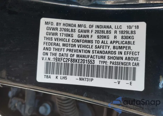 19XFC2F88KE201553: 40611748