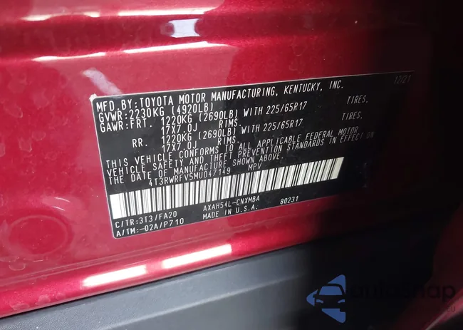 4T3RWRFV5MU047149: 40612986