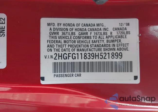 2HGFG11839H521899: 40613302