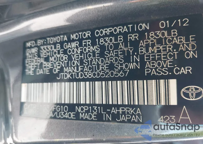 JTDKTUD38CD520567: 40616970