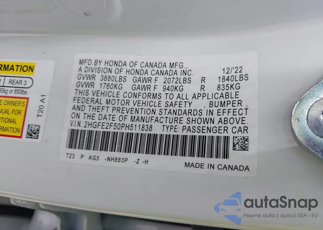 2HGFE2F50PH511838: 40620544