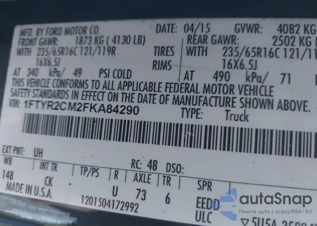 1FTYR2CM2FKA84290: 40621404