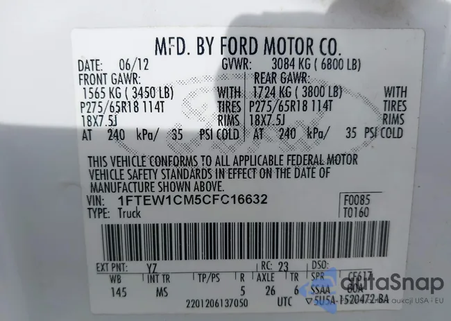 1FTEW1CM5CFC16632: 40621165