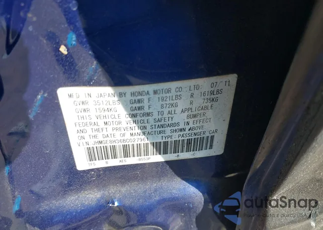 JHMGE8H36BC027961: 40628780