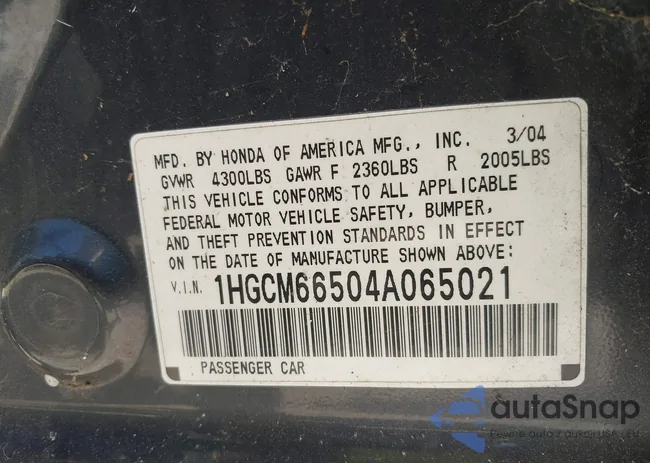 1HGCM66504A065021: 40632063