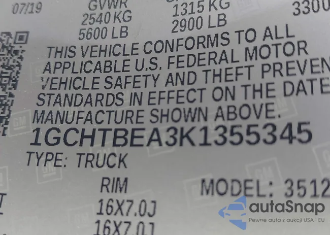 1GCHTBEA3K1355345: 40633006