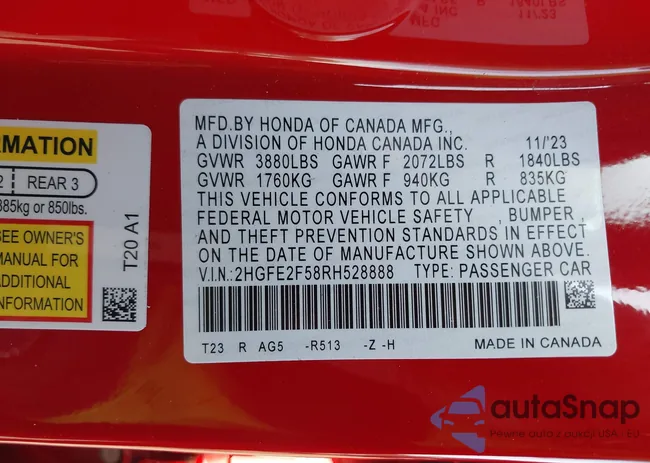 2HGFE2F58RH528888: 40642276