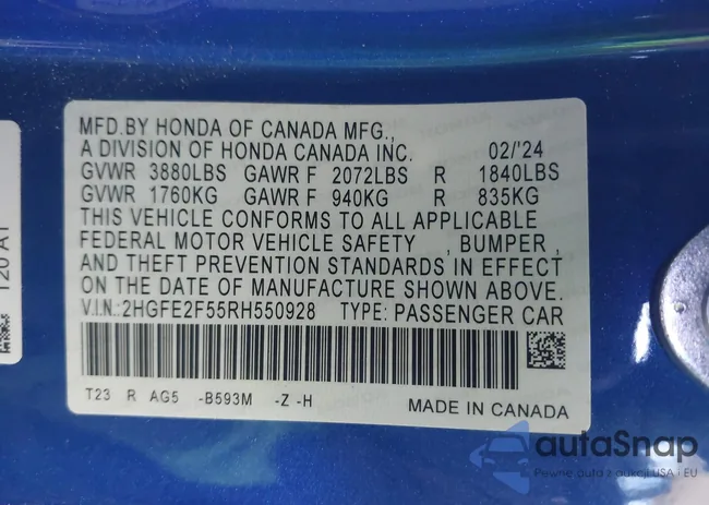 2HGFE2F55RH550928: 40642040