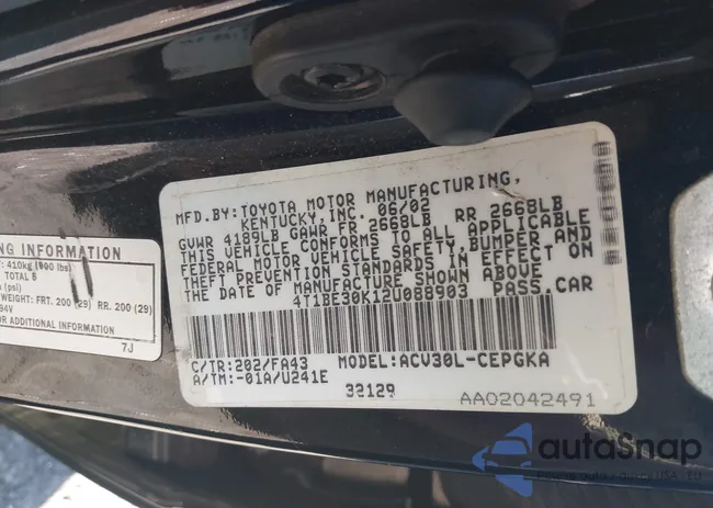 4T1BE30K12U088903: 40643288