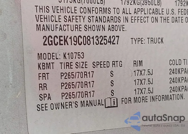 2GCEK19C081325427: 40667543
