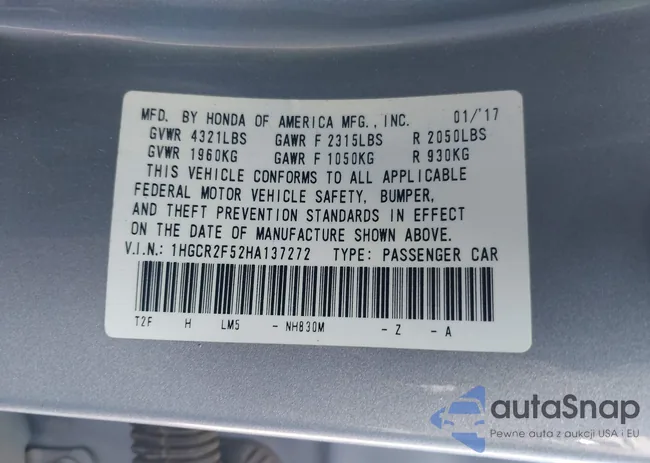 1HGCR2F52HA137272: 40667073