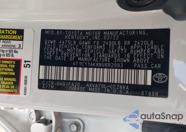 4T1C11AK8NU682993: 40668065