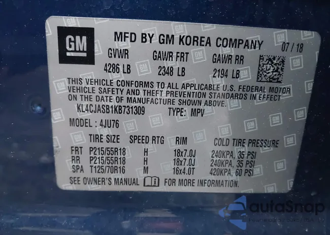 KL4CJASB1KB731309: 40669701