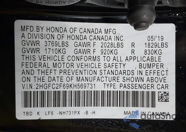 2HGFC2F69KH569731: 40670342