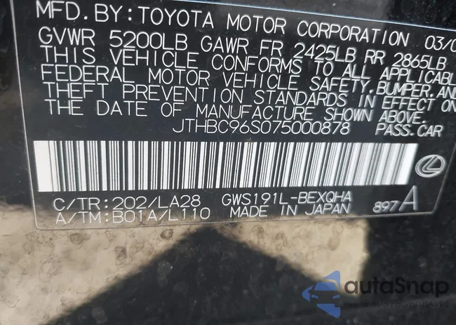 JTHBC96S075000878: 40674995