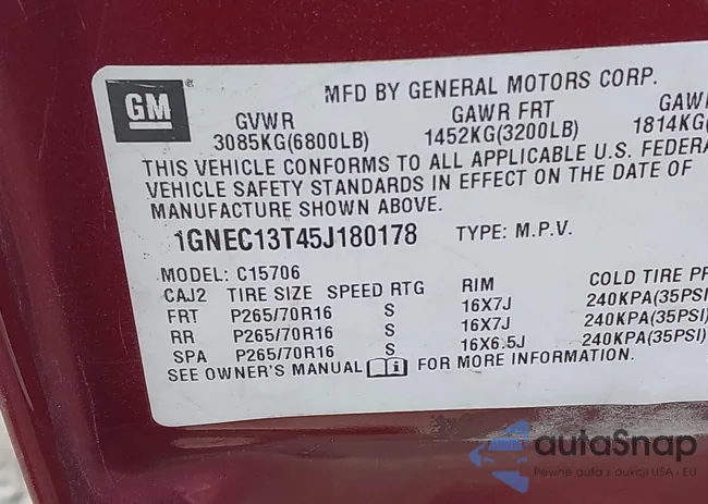 1GNEC13T45J180178: 40678543