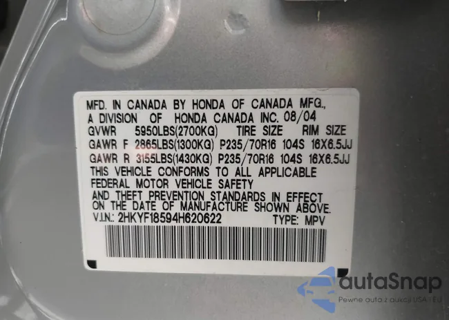 2HKYF18594H620622: 40691953