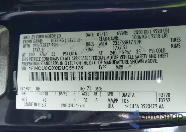 1FMCU0GX0DUC55178: 40697517