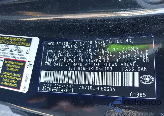 4T1BB46K18U050103: 40696728