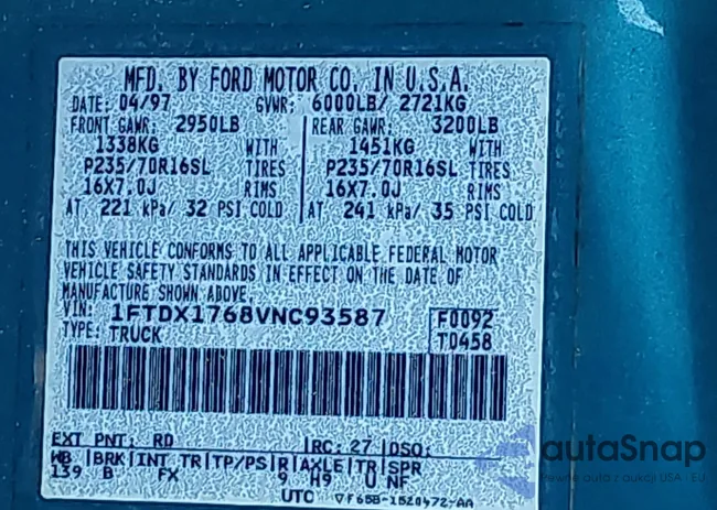 1FTDX1768VNC93587: 40698498