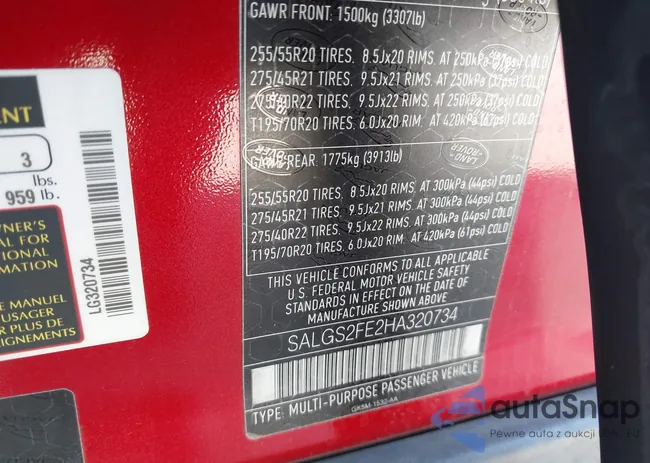 SALGS2FE2HA320734: 40701135