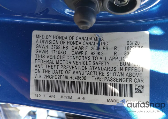 2HGFC2F68LH548600: 40705294