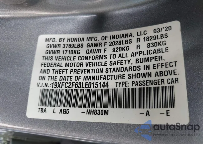 19XFC2F63LE015144: 40711091