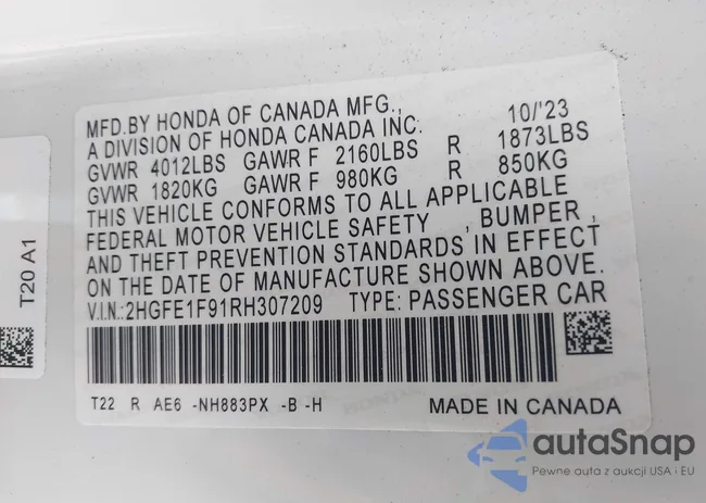 2HGFE1F91RH307209: 40720448