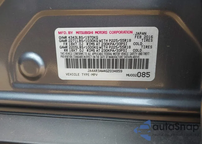JA4AR3AW4GZ034859: 40721566