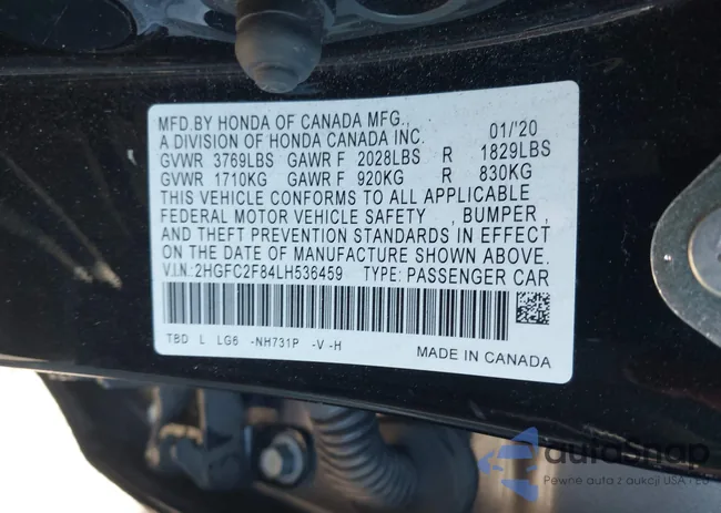 2HGFC2F84LH536459: 40724495